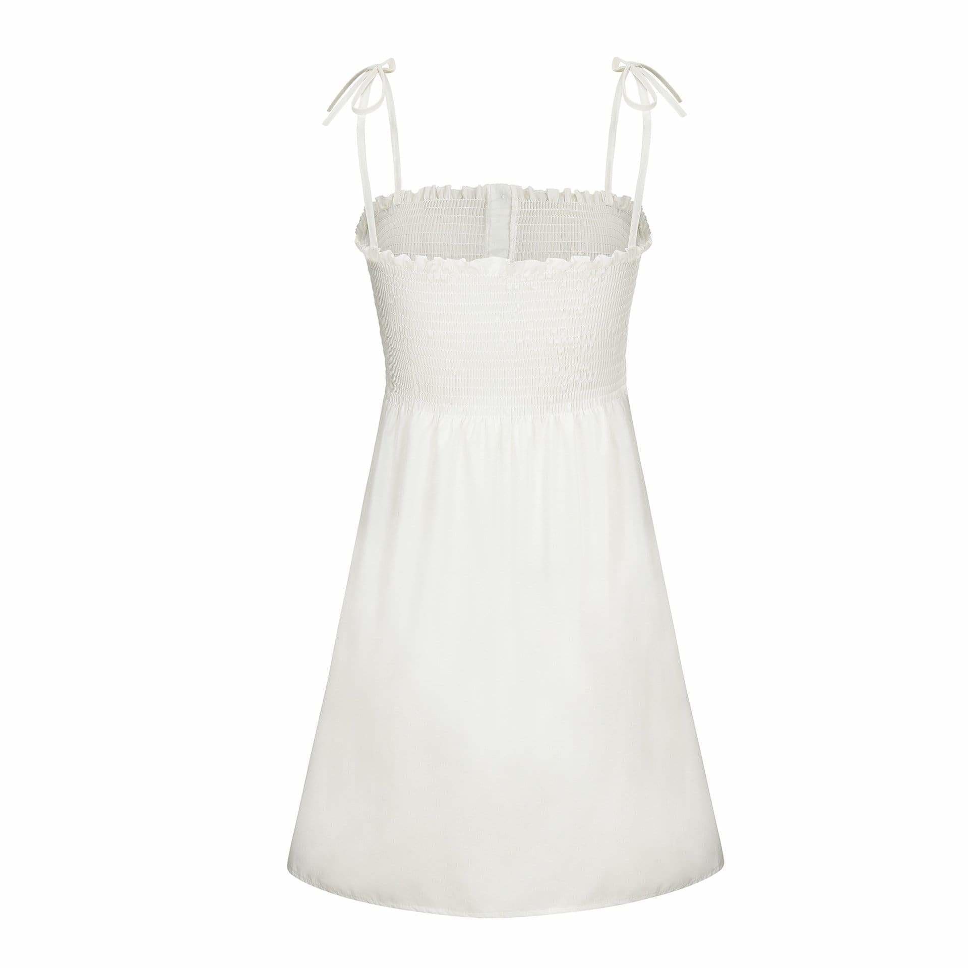 Front-breasted White Elastic Waist Sling Strap Dress