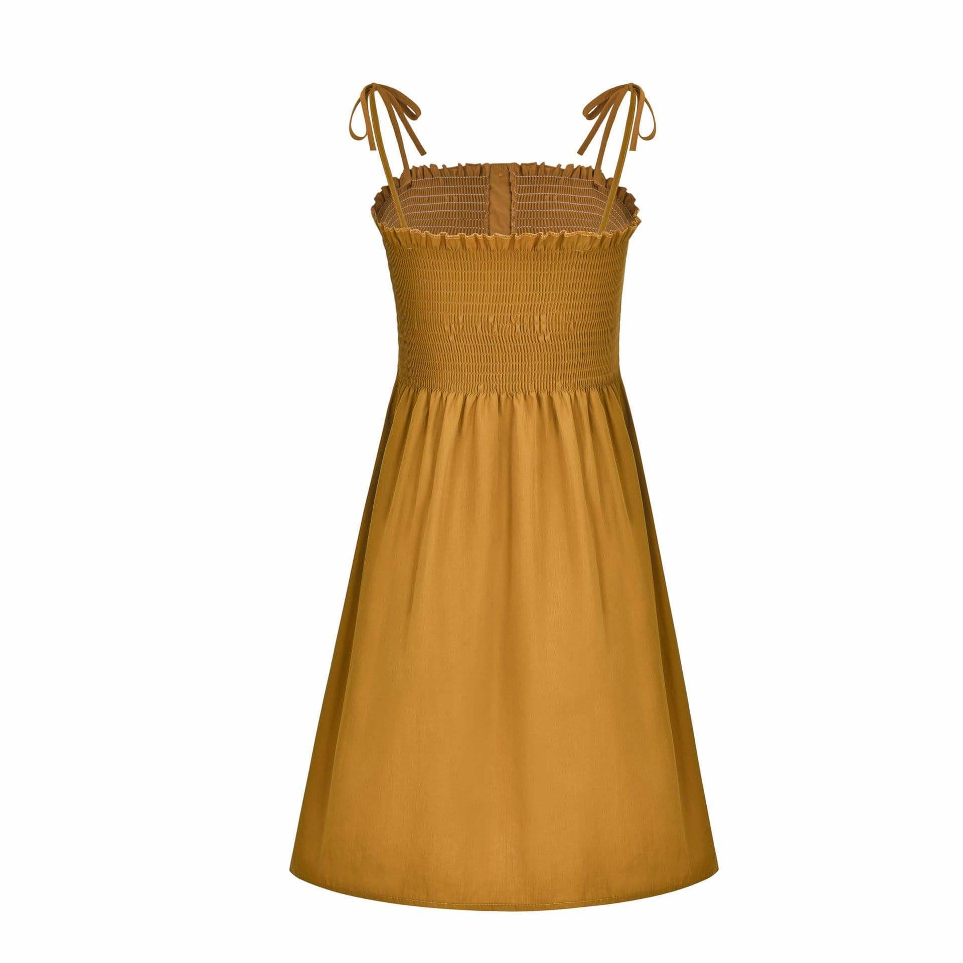 Front-breasted White Elastic Waist Sling Strap Dress