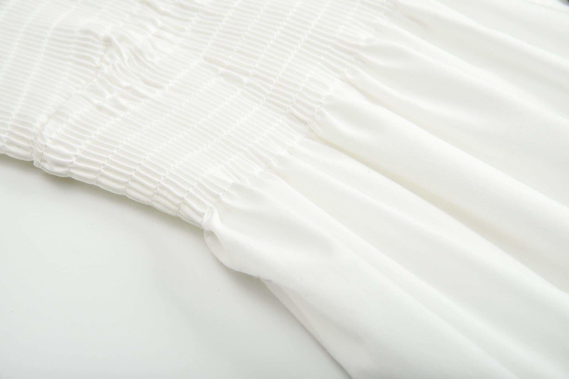 Front-breasted White Elastic Waist Sling Strap Dress