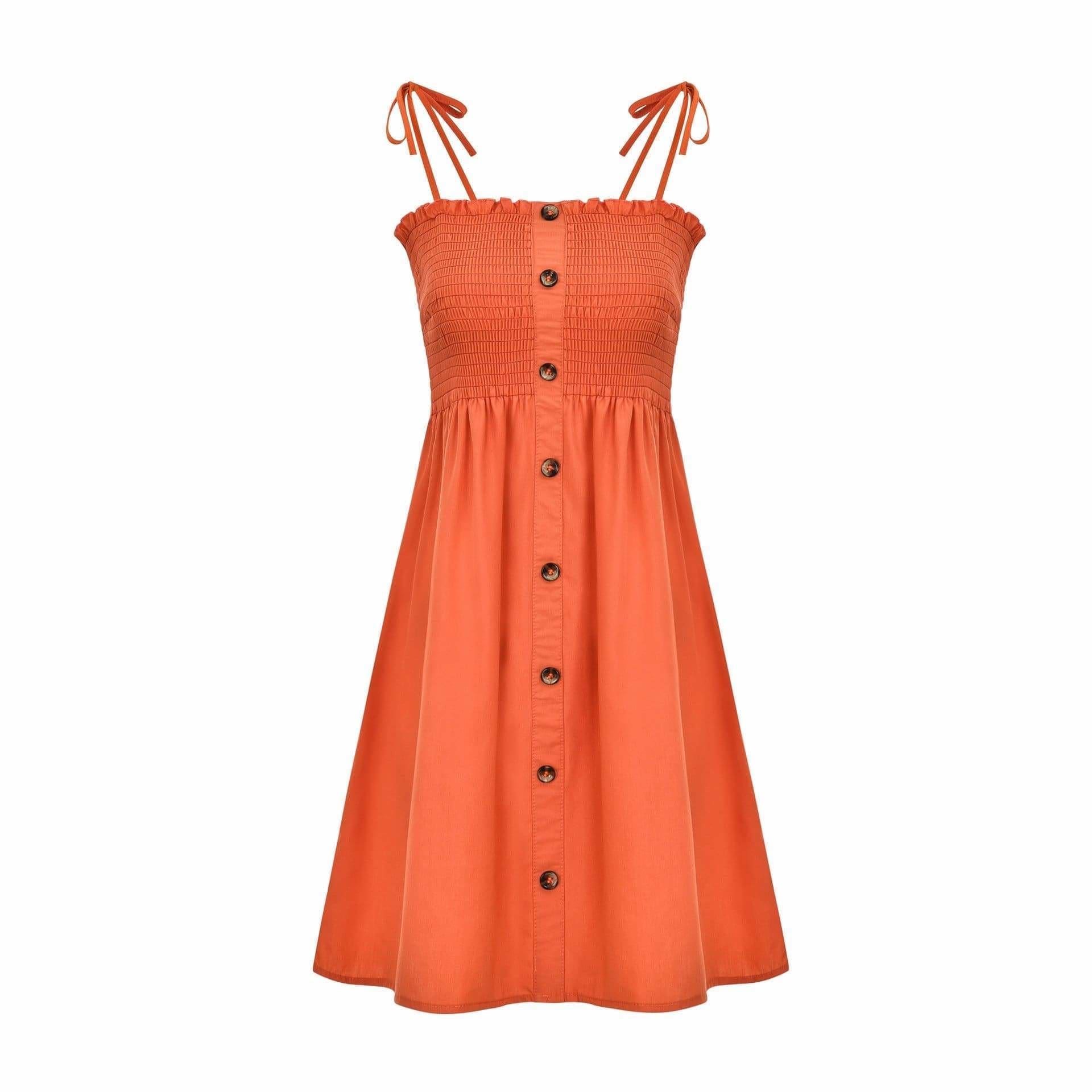Front-breasted White Elastic Waist Sling Strap Dress
