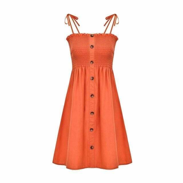 Front-breasted White Elastic Waist Sling Strap Dress
