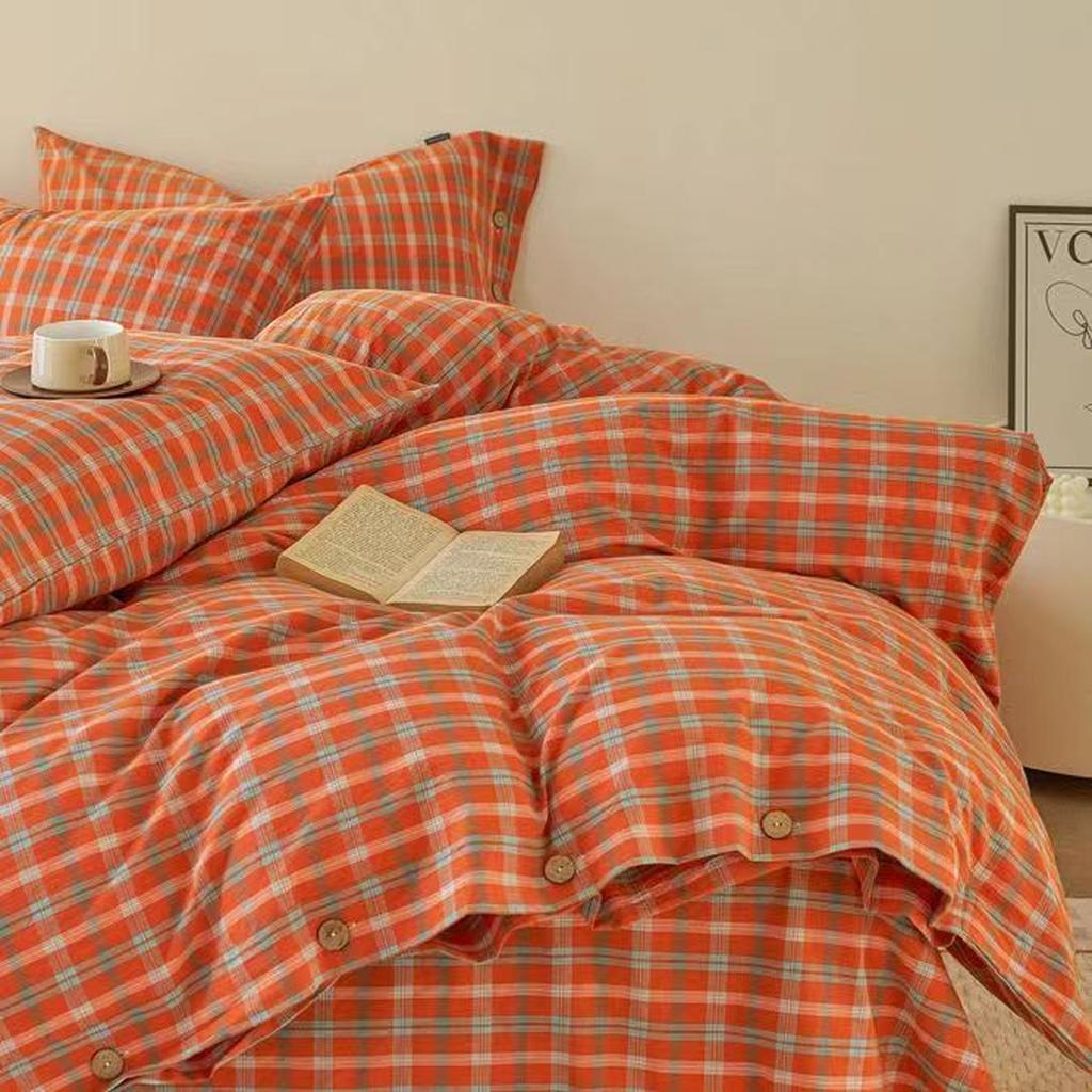 Gingham Bedding Set - Orange