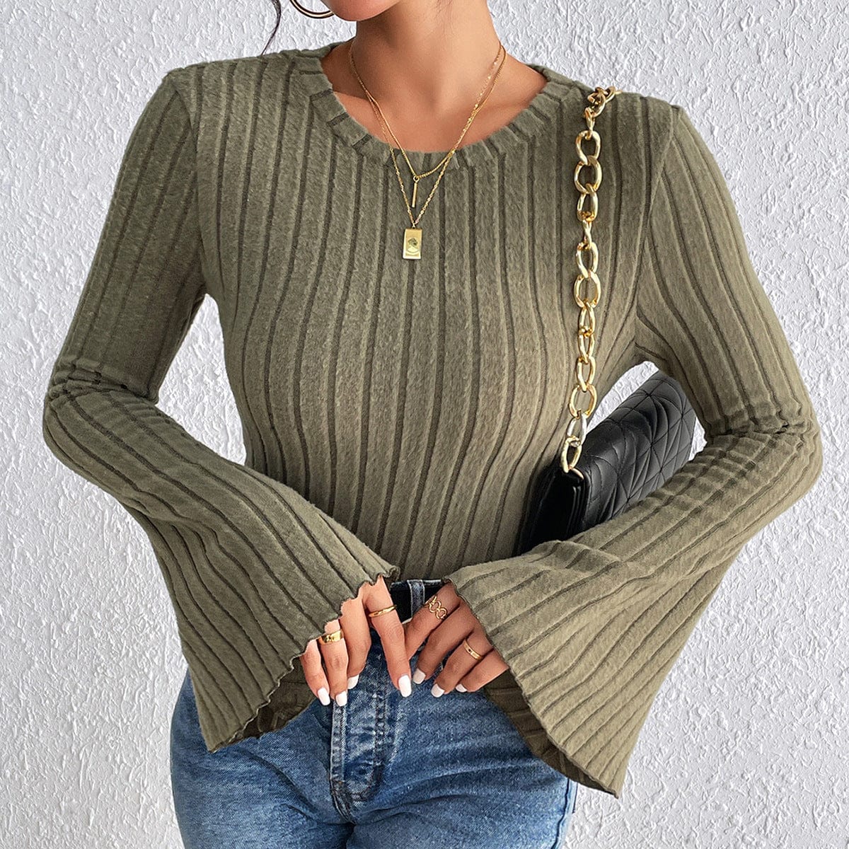 Mila Ribbed Flare Sleeve Top