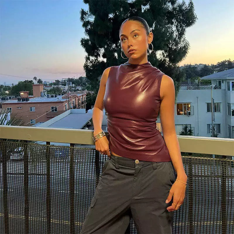 Burgundy Leather Tank Top