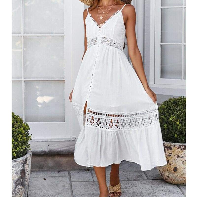 Summer Vintage Sleeveless V-Neck Boho Long Dress