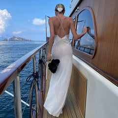 Sexy Backless Spaghetti Strap Long Chic Club Party Vestidos Maxi Dress