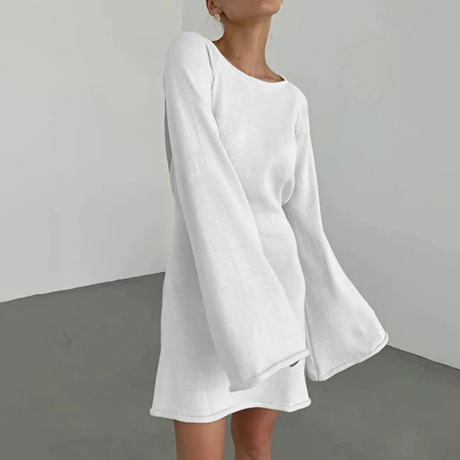 Knitted Casual Solid Color Backless Long Sleeve Party Streetwear Mini Dress