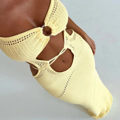 Sleeveless Knit Long Summer Spring Solid Color Halter Front Cutout Back Maxi Dress