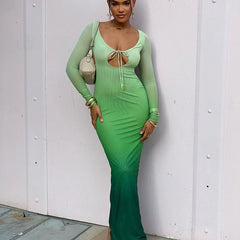 Sleeve Backless Hollow Out Lace Up Slit Bodycon Fall Birthday Party Cut Out Dress