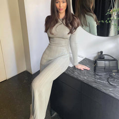 Long Sleeve Knit High Waist Casual Fashion Elegant Stylish Charming Maxi Dress