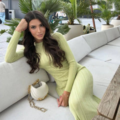 Long Sleeve Knit High Waist Casual Fashion Elegant Stylish Charming Maxi Dress