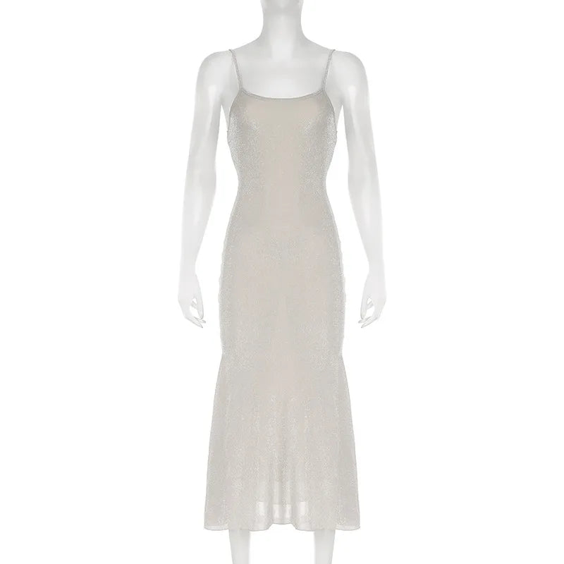 See Through Sheer Mesh Dress Elegant Color Diamonds Slit Long Sleeves Party Club Lady Long Maxi Dress