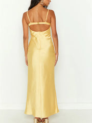 Summer Spaghetti Strap Bodycon Long Solid Color Slim Fit Sleeveless Backless Lace Bust Maxi Dress
