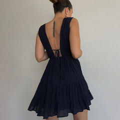 Formal Prom Gowns Evening Party Tank Sleeveless Deep V-Neck Solid Cut Out Dress