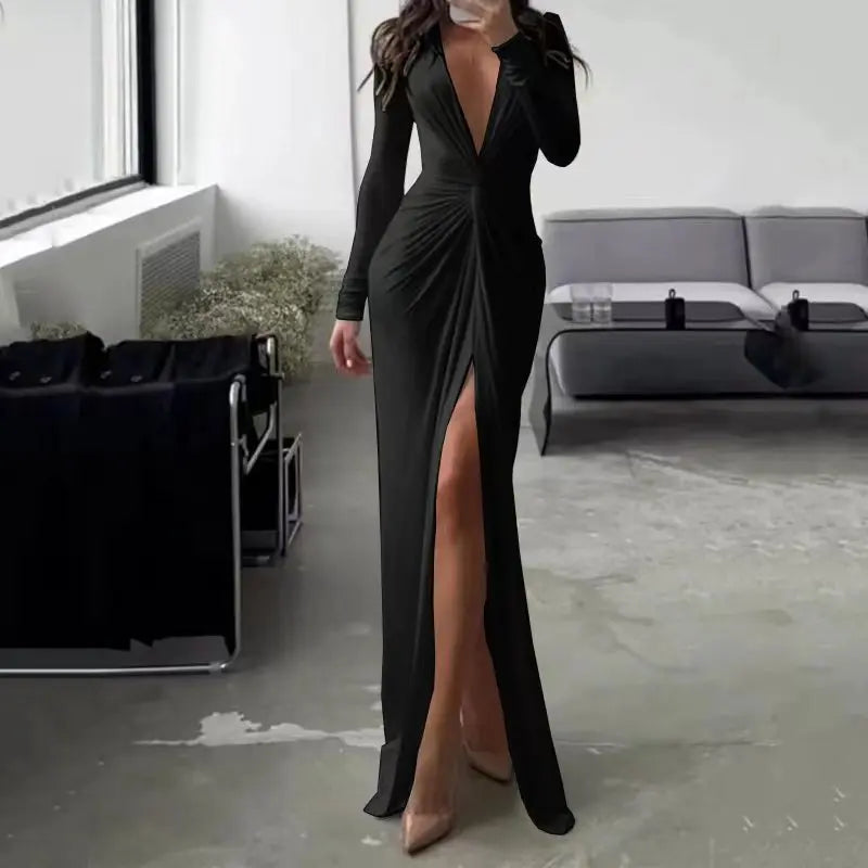 Spring Bodycon Dresses Designer Party Prom Deep V Neck Elegant Stylish Fashionable Maxi Dress