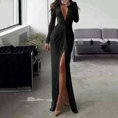 Spring Bodycon Dresses Designer Party Prom Deep V Neck Elegant Stylish Fashionable Maxi Dress