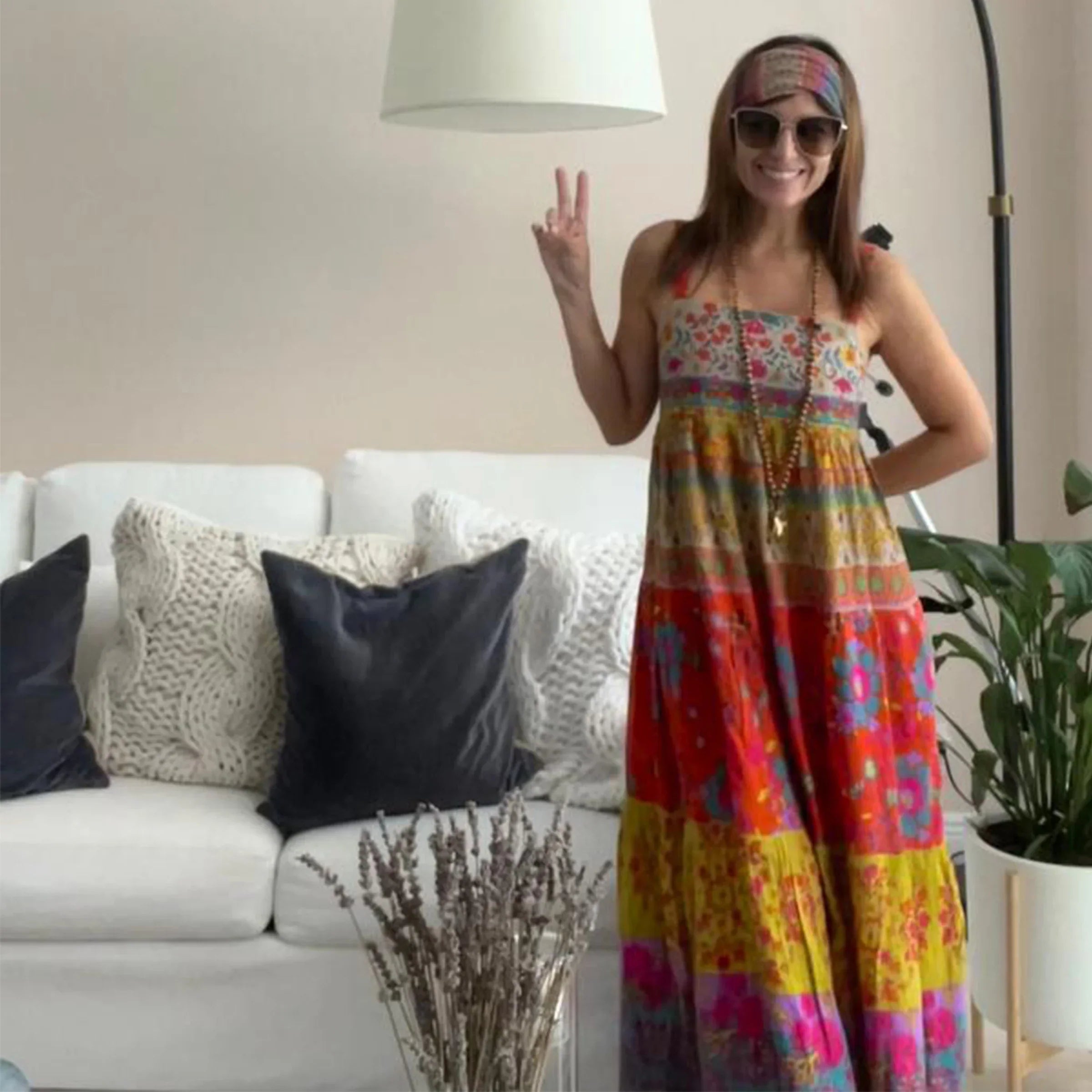 Colorful Graffiti Floral Ruffle Cami Summer Boho Flowy Spaghetti Strap Maxi Sun Midi Dress
