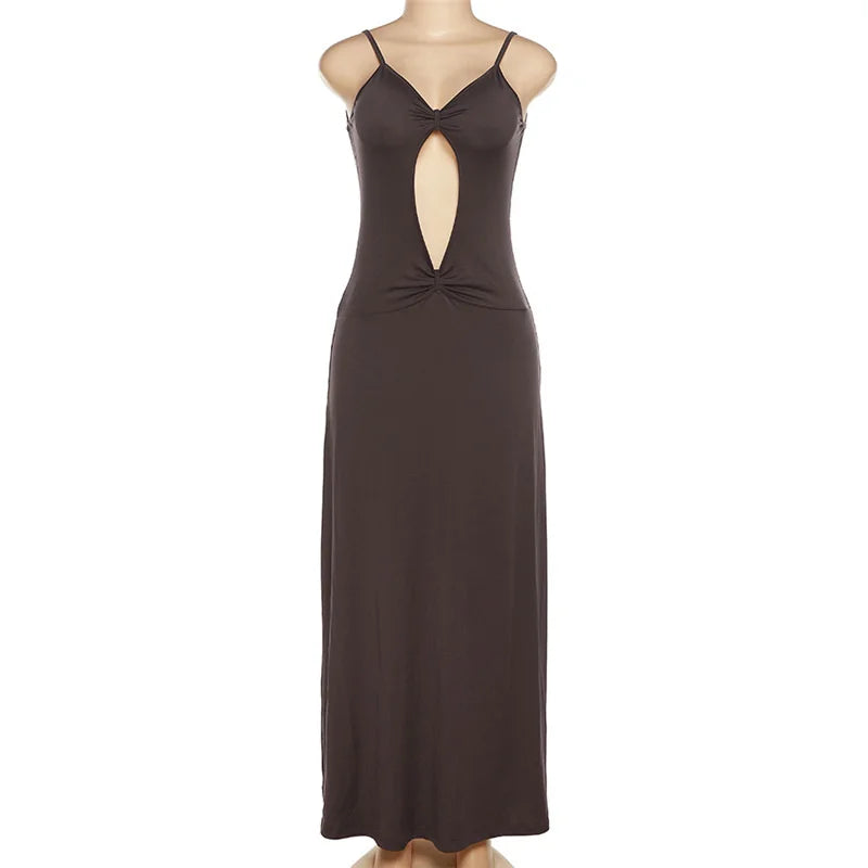 Cutout Backless Maxi Sleeveless Split Cocktail Bodycon Spaghetti Strap Long Party Midi Dress