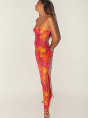 Spaghetti Strap Floral Print Party Club Vintage Summer Holiday Maxi Dress