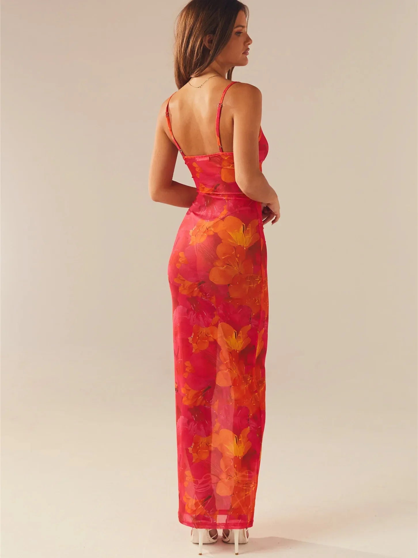 Spaghetti Strap Floral Print Party Club Vintage Summer Holiday Maxi Dress