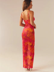 Spaghetti Strap Floral Print Party Club Vintage Summer Holiday Maxi Dress