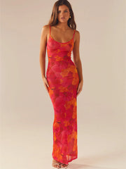Spaghetti Strap Floral Print Party Club Vintage Summer Holiday Maxi Dress