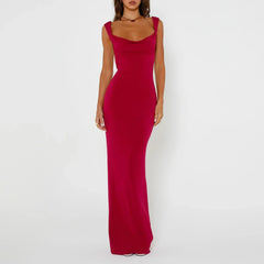 Backless Bodycon Spring Scoop Neck Bow Tie Open Back Party Cocktail Maxi Dress