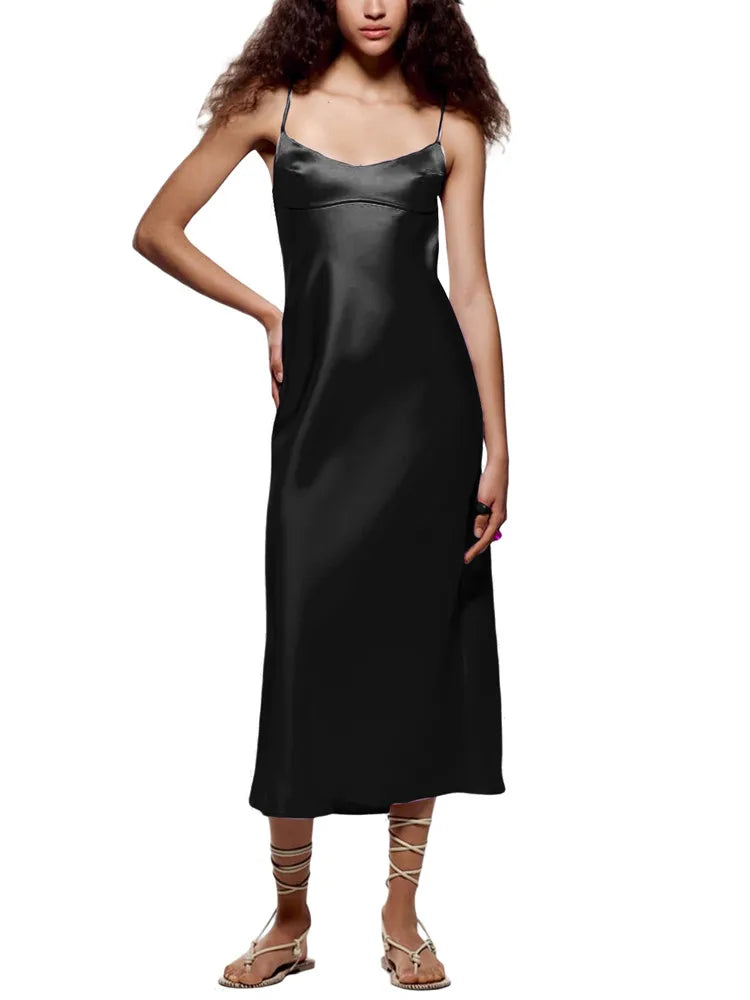Bodycon Ladies Low Cut Spaghetti Sleeveless Sling Long Streetwear Maxi Dress