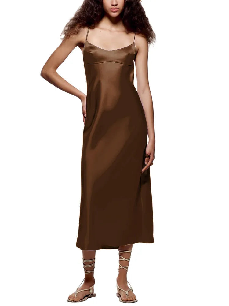 Bodycon Ladies Low Cut Spaghetti Sleeveless Sling Long Streetwear Maxi Dress