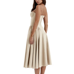 Side Pockets Low-Cut Cami Midi Dress