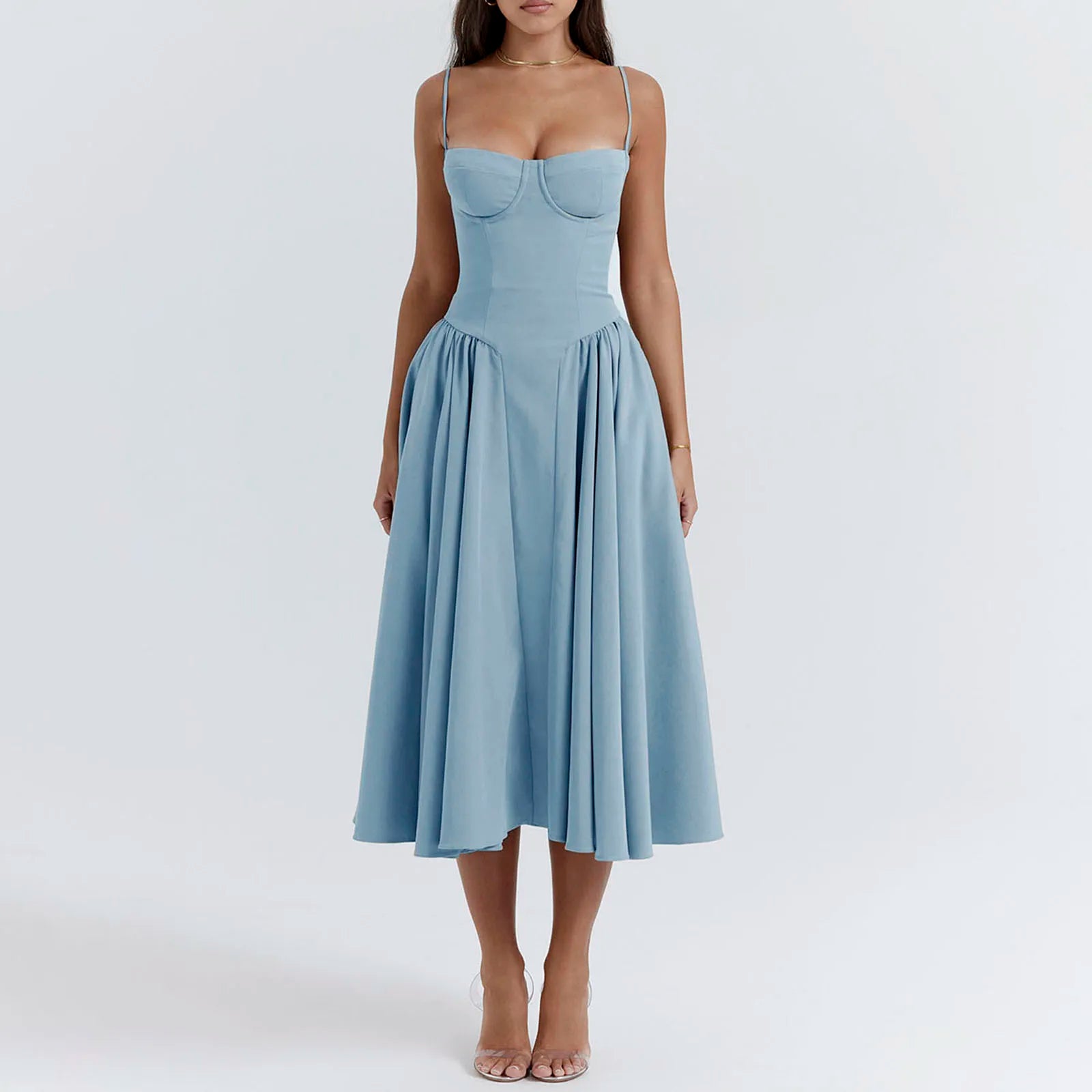 Side Pockets Low-Cut Cami Midi Dress