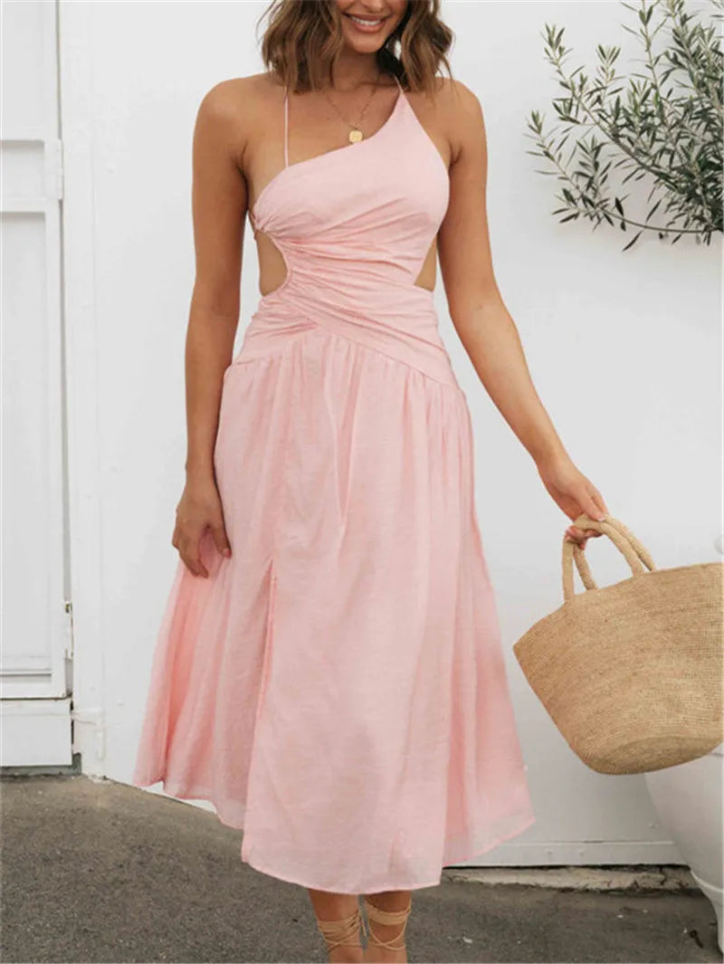 Summer Floral Print Spaghetti Strap Cross Tie-Up Backless Slit Maxi Dress