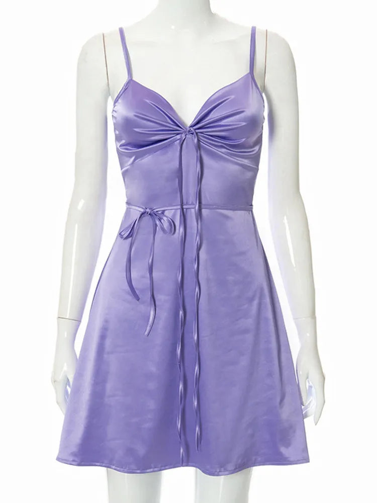 Y2K Spaghetti Strap Lace Patchwork Cut Out Cami Sleeveless Mini Dress
