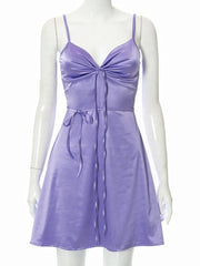 Y2K Spaghetti Strap Lace Patchwork Cut Out Cami Sleeveless Mini Dress