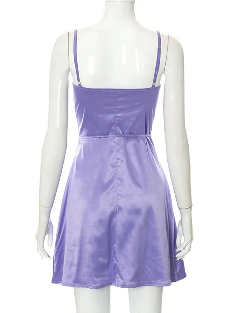 Y2K Spaghetti Strap Lace Patchwork Cut Out Cami Sleeveless Mini Dress