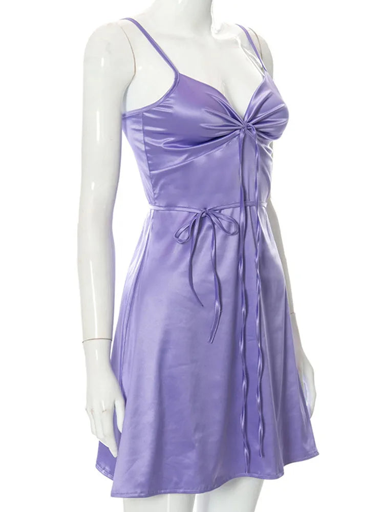 Y2K Spaghetti Strap Lace Patchwork Cut Out Cami Sleeveless Mini Dress