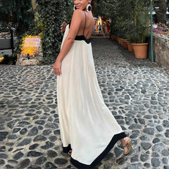 Y2k Spaghetti Strap Maxi Patchwork Low Cut Backless Long Ruffle Flowy Beach Sundress Midi Dress