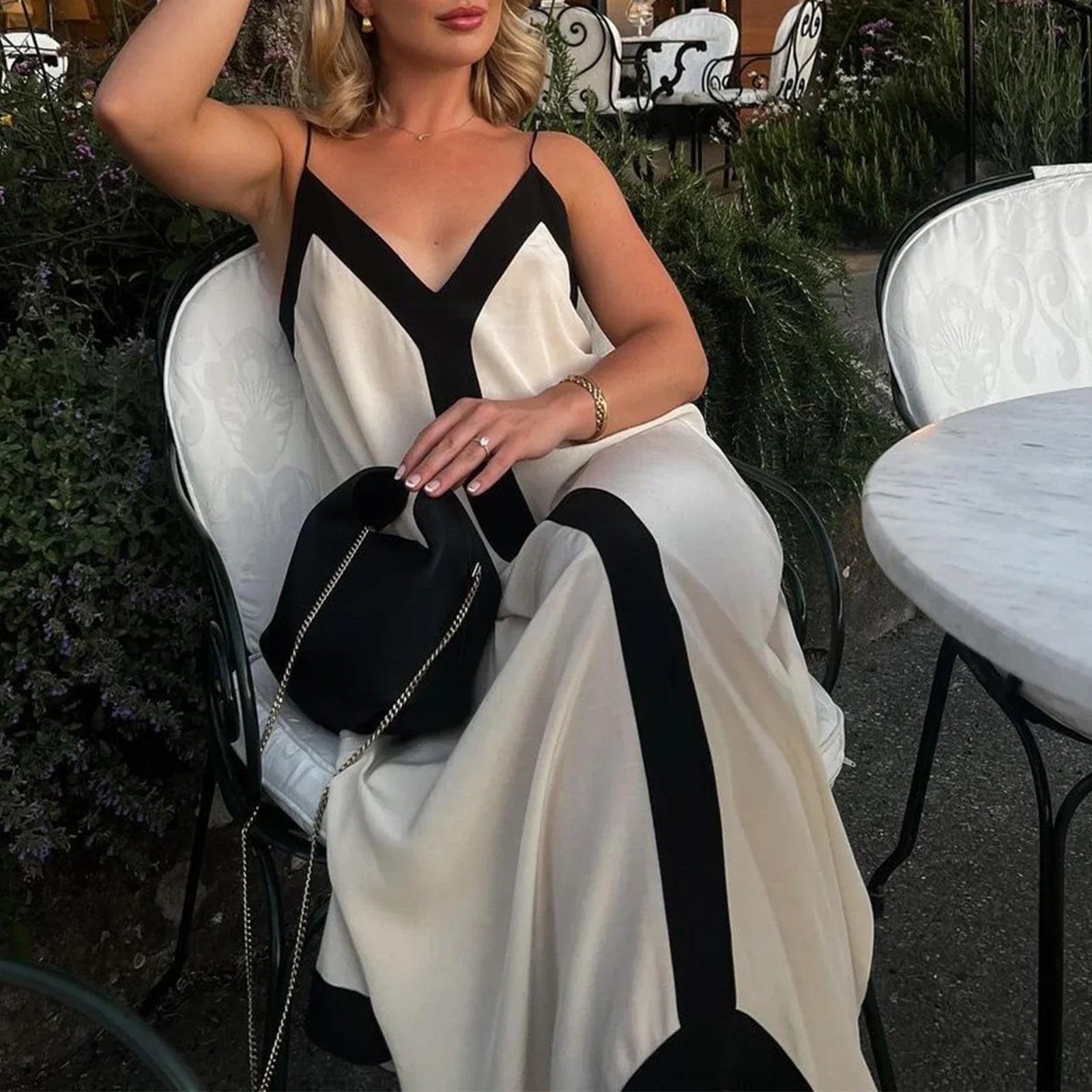 Y2k Spaghetti Strap Maxi Patchwork Low Cut Backless Long Ruffle Flowy Beach Sundress Midi Dress