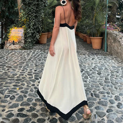 Y2k Spaghetti Strap Maxi Patchwork Low Cut Backless Long Ruffle Flowy Beach Sundress Midi Dress