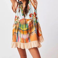 V-Neck Puff Sleeve Mini WomenSummer Causal Beach Boho Dress