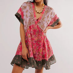 V-Neck Puff Sleeve Mini WomenSummer Causal Beach Boho Dress