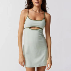 WomenY2K Halter Neck Backless Lace Up Bodycon Sling Summer Beach Cut Out Dress