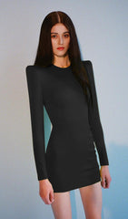 LONG SLEEVE TIGHT BACKLESS DRESS IN BLACK