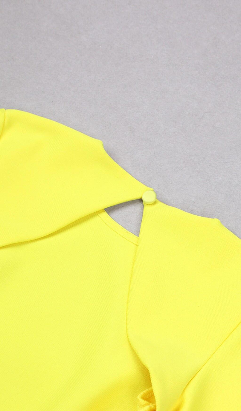 LONG SLEEVE TIGHT BACKLESS DRESS IN YELLOW