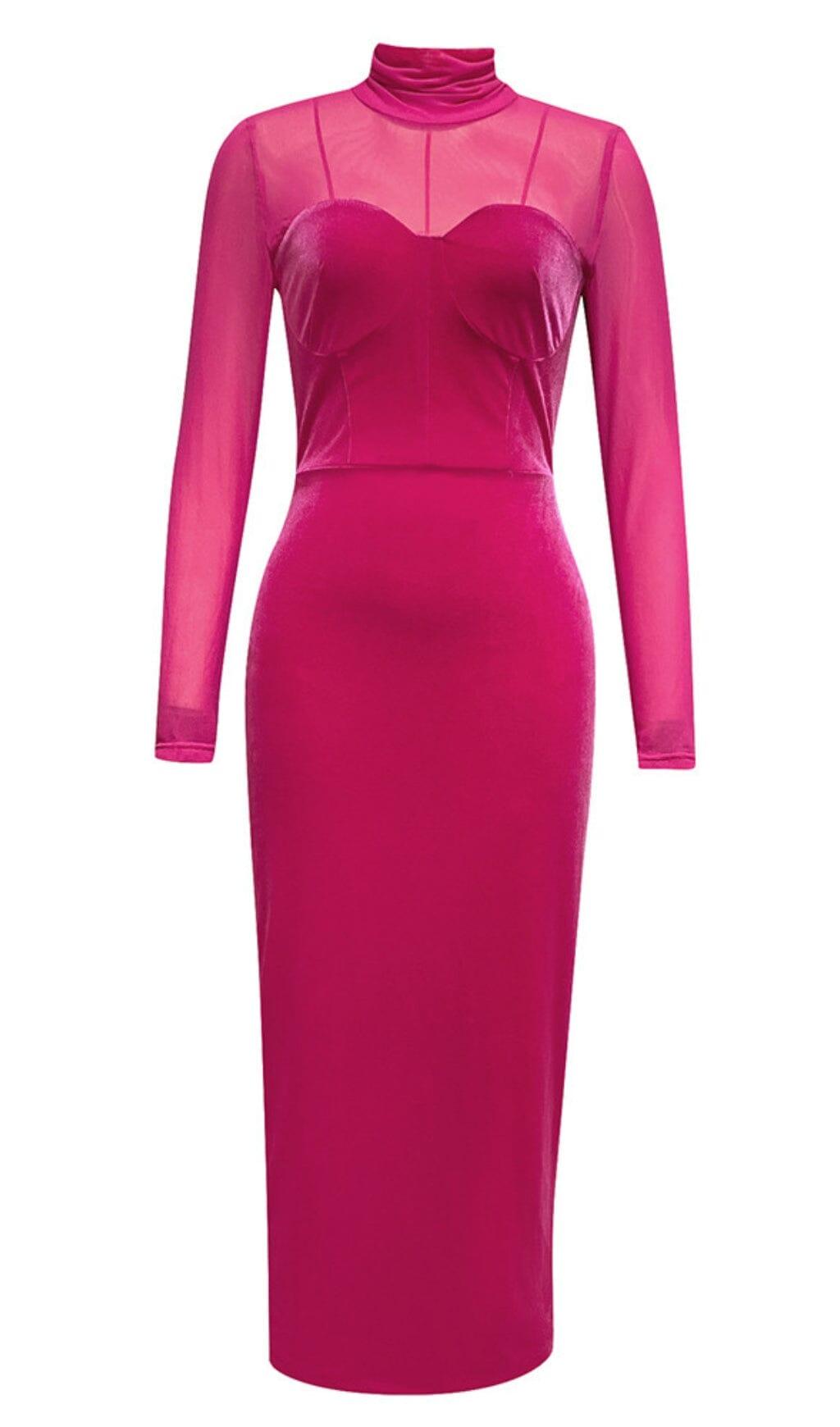 LONG SLEEVED SHEATH DRESS IN ROSE RED