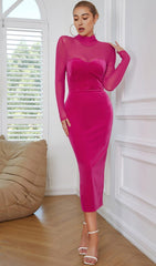 LONG SLEEVED SHEATH DRESS IN ROSE RED