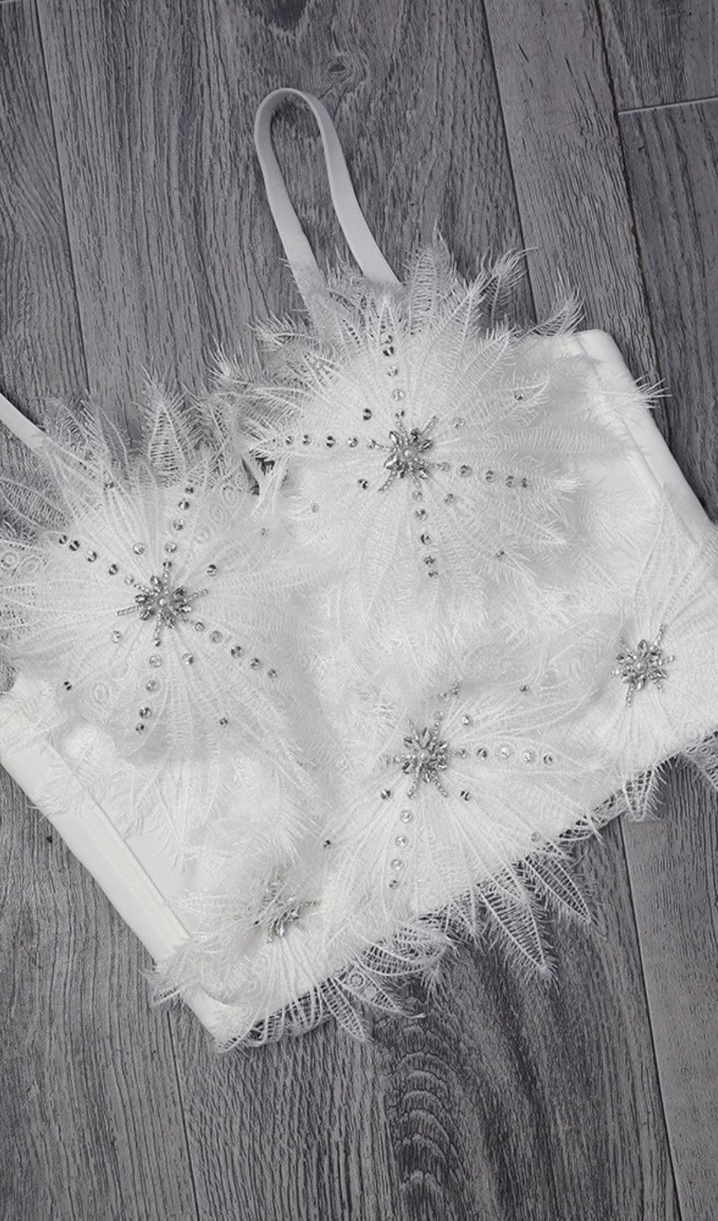 DIAMOND FEATHER CORSET TOP IN WHITE