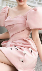 PINK PRINCESS SLEEVES RUCHED MINI DRESS