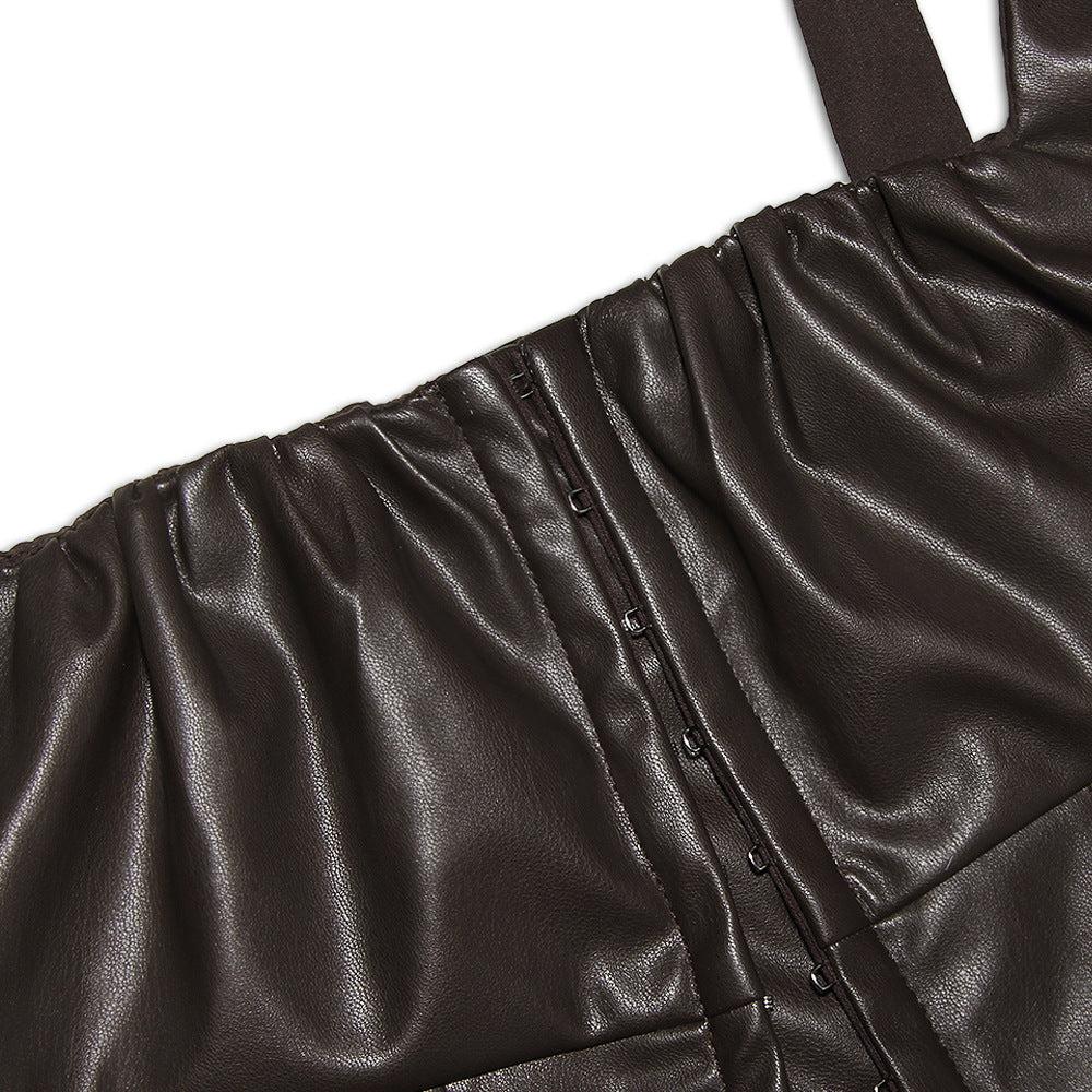 VEGAN LEATHER CORSET IN CHOCOLATE