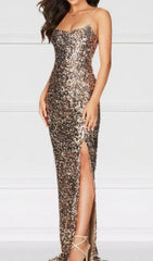 SEQUINS CONDOLE BELT MIDI DRESS